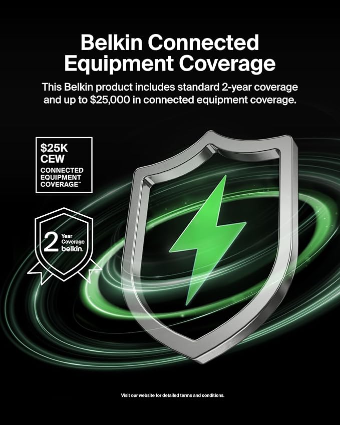 Belkin 6-Outlet Wall Surge Protector w/ 2 USB-A Ports, Wall-Mountable Surge Protector for Home, Office, Travel, Computer Desktop, Laptop, Phone Charger, & More - 900 Joules of Protection