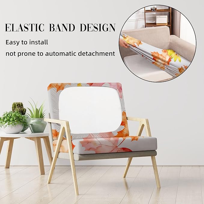 8Pcs Stretch Patio Cushion Covers Outdoor Cushion Cover, Jacquard Stretch Cushion Covers, Cover Replacement, Outdoor Sofa Covers, Washable Furniture Couch Cushion Cover (Red and Yellow maple)