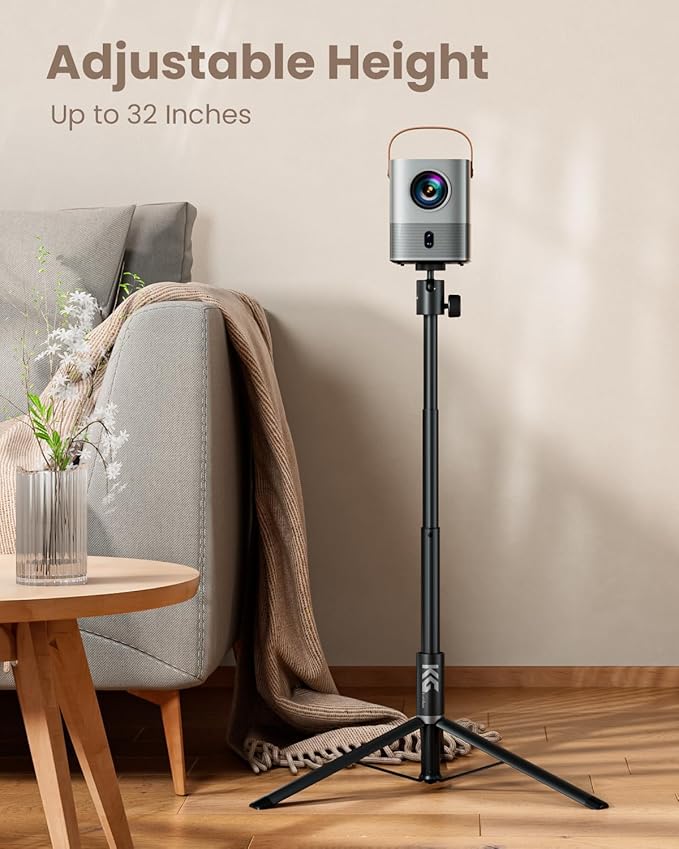 KraftGeek Portable Projector Stand for Outside, 32" Adjustable Projector Stand Tripod for Home & Outdoor Movie Night, with 1/4" Screw Adapter, 360 ° Rotation Ball Head