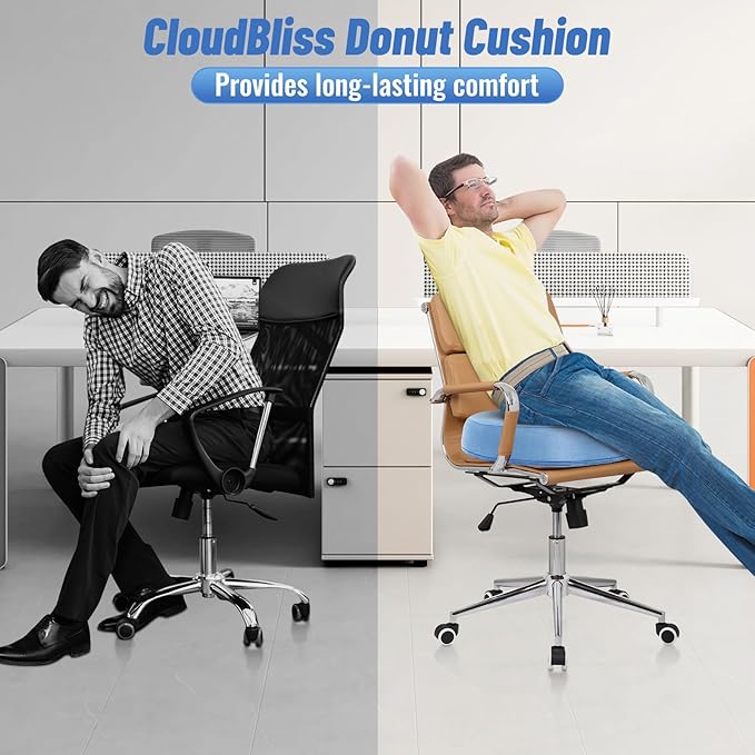 CloudBliss Donut Pillow Seat Cushion Chair Pad for Tailbone Pain Relief and Hemorrhoids, Memory Foam Seat Chair Cushion for Men and Women for Home & Office, (Light Blue-2XL)