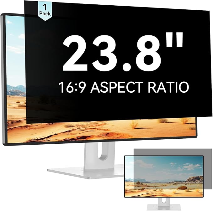 23.8 Inch Computer Privacy Screen Filter for 16:9 Aspect Ratio Widescreen Monitor - Anti Glare Blue Light Filter, Removable Computer Monitor Privacy Shield, Anti-Scratch Screen Protector Film 23.8 in