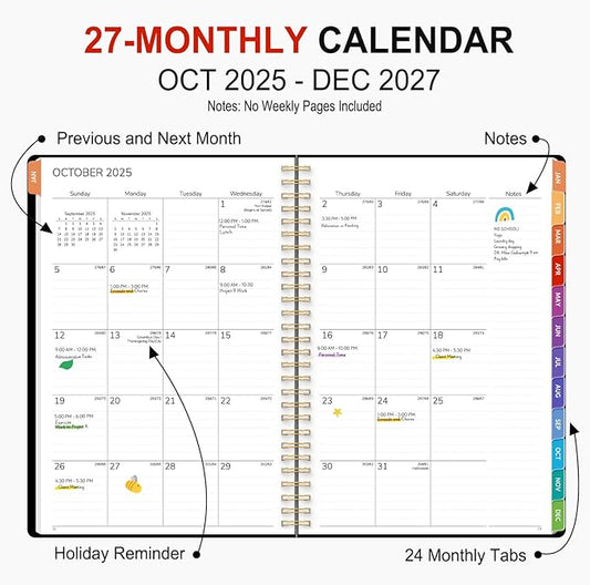 GNL Monthly Planner 2026-2027, 2 Year(27 Months) Calendar Planner, Oct. 2025 - Dec 2027, 7" x 10" Monthly Spreads & Yearly Planner, Perfect for School Office Home Planning, Black