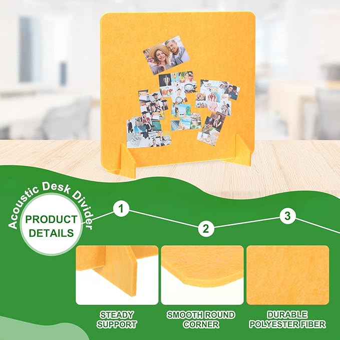 PATIKIL Desk Divider, 2 Set 24 x 24 Inch Acoustic Freestanding Desk Divider Desk Privacy Panel with 4 Pcs Support Feet for Library Office Workstation, Yellow