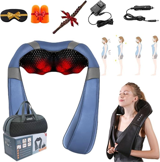Herfes Neck Massager, Official Herfessmartlife Neck Shoulder Back Massager with Heat & Compression, 16 Massage Nodes, Ergonomic U-Shaped, Deep Tissue 3D Kneading Herfes, Ideal Gift (Blue-Bags)