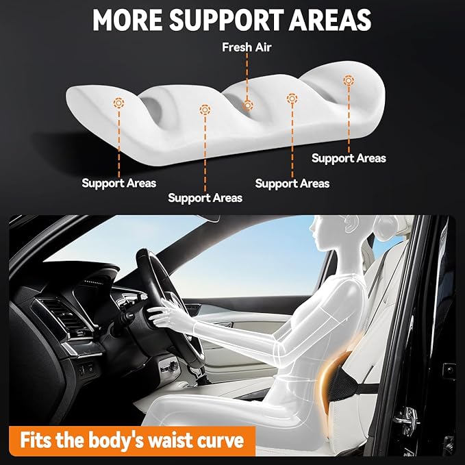 Lumbar Support Pillow for Car,Back Support for Car Seat Cushion,Adjustable Straps Securely Fixed Car Lumbar Support Pillow for Office Chair (Beige)