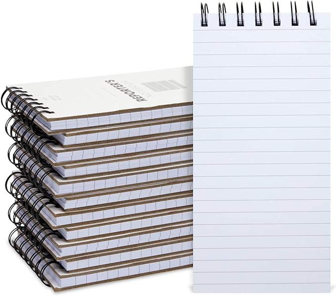 Juvale 12-Pack Reporters Notebook - 4 x 8 in White Top-Bound Spiral Soft Cover - 70 Sheets/140 Pages per Pad - Portable Pocket Notepads for Journalists & Detectives - Durable Lay-Flat Writing