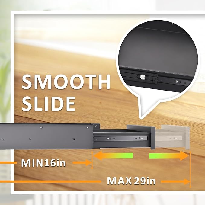 Under Desk Drawer For Desk 23.5 in, Pull out Storage Organizer with Slide Extension Mounted Under Flat Wooden Table or Workbench, Carbon Steel Hidden Desk Drawer