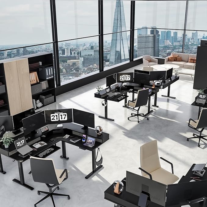 L Shaped Standing Desk with USB Charging Port & 4 Drawers,63 x 55 inch Electric Adjustable Height Corner Stand Up Desk with Keyboard Tray & Storage,Sit Stand Computer L Table for Gaming Office