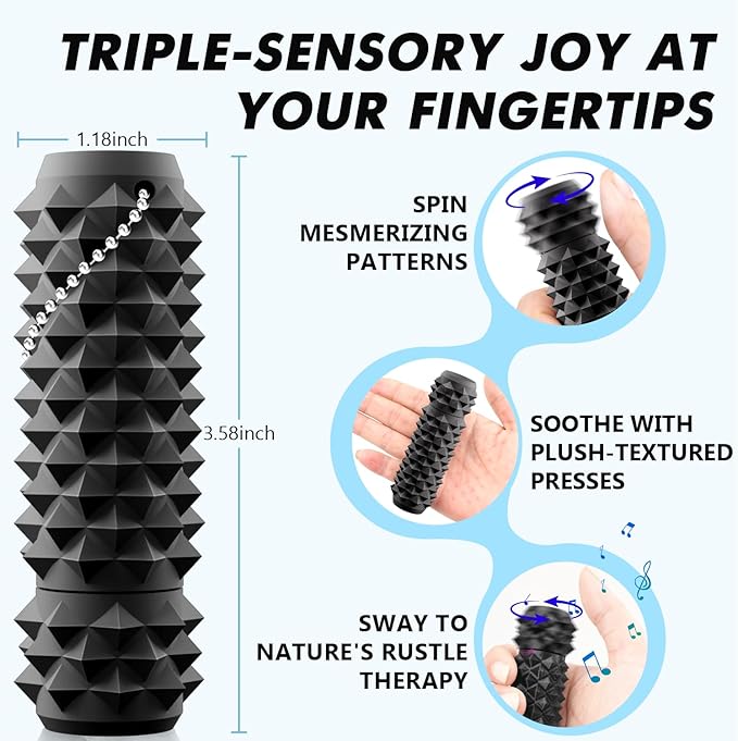 2 Pack Little Ouchies Pain Fidget Toys for Adults: Stim Keychain Spiky Grippie - Rotating Pain Stim Fidget for Sensory Input, Anxiety ADHD Autism Office Travel Classroom