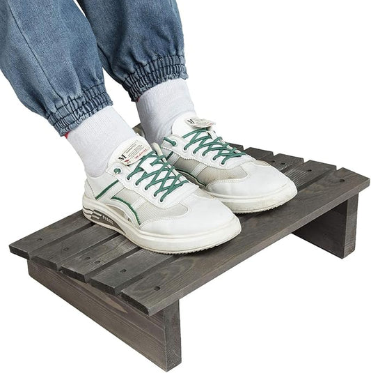 MyGift 15-Inch Vintage Gray Wood Ergonomic Home or Office Under-Desk Footrest Tilted Foot Stool