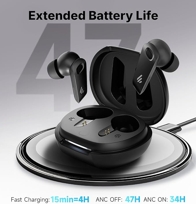 Edifier NeoBuds Plus -48dB Active Noise Cancelling Earbuds, Balanced Armature and 10mm Dynamic Driver, Hi-Res Sound, LHDC, LDAC, AI Clear Calls with 6 Mics, Wireless Charging, Bluetooth 5.4 - Black