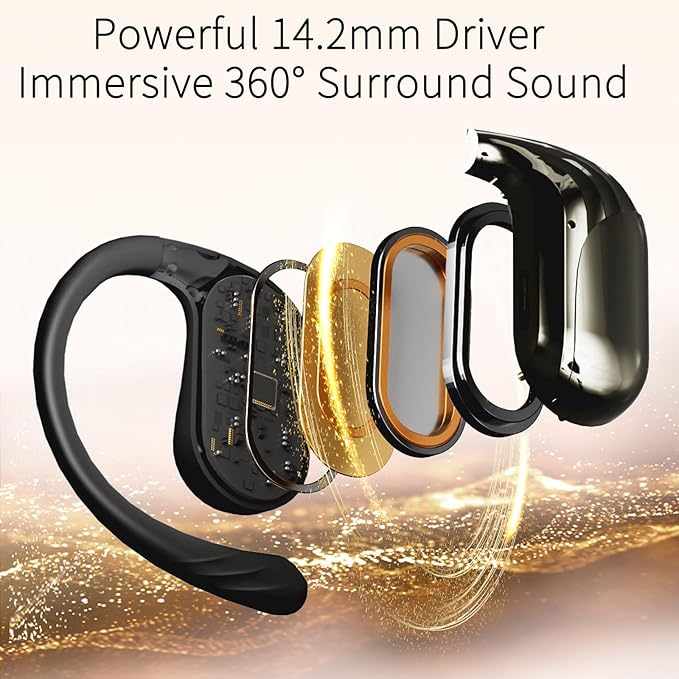 Open Ear Headphones,Ultra-Light 6.2g,Adjustable Ear Hooks,48H Playtime,BT 5.4 Wireless Open Ear Earbuds with IPX5 for Running,Office,Fitness,Workout (Black)