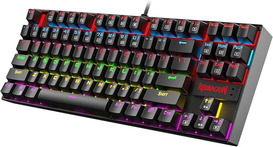 Redragon K552 Mechanical Gaming Keyboard, 87-Key Compact, LED Gaming Keyboard with Red Switches, Anti-Ghosting, Metal Frame for PC Gaming & Typing, Beginner-Friendly (Black)