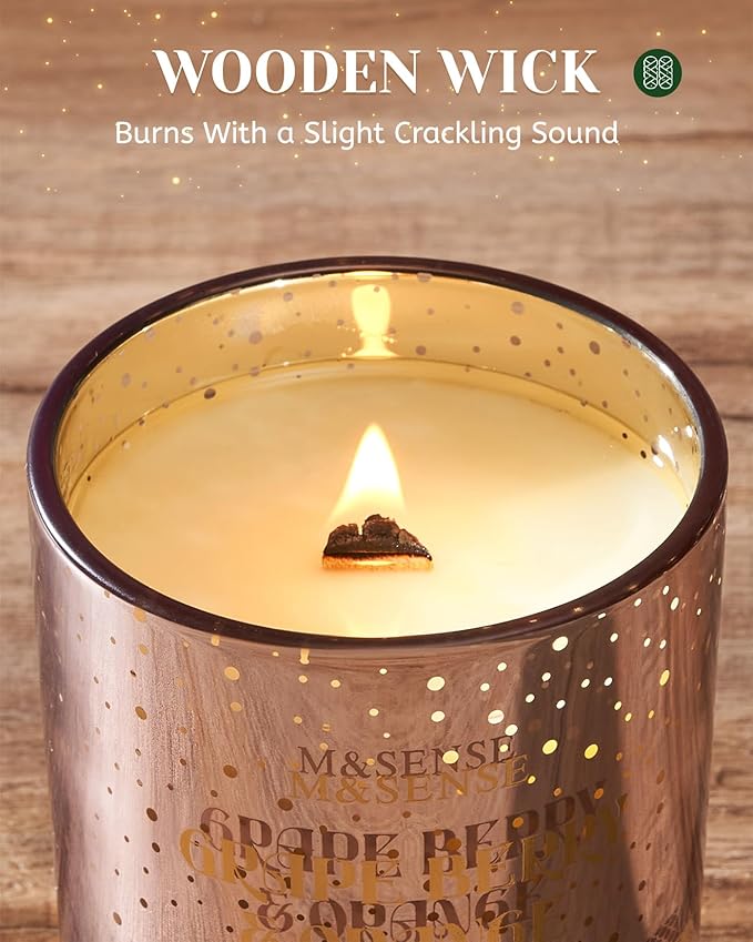 M&SENSE Grape Berry & Orange Scented Candle, Wooden Wick 18oz 100 Hour Long Lasting Burn Large Natural Soy Wax Non Toxic Winter Candle for Holiday and Stress Relief