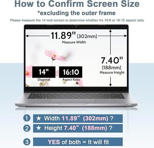 Laptop Privacy Screen 14 Inch for HP Dell Acer Asus Lenovo Thinkpad Envy Xps, 16:10 Aspect IPROKKO Removable 14in Anti Blue Light Glare Privacy Filter Shield, Anti Spy Computer Monitor Security