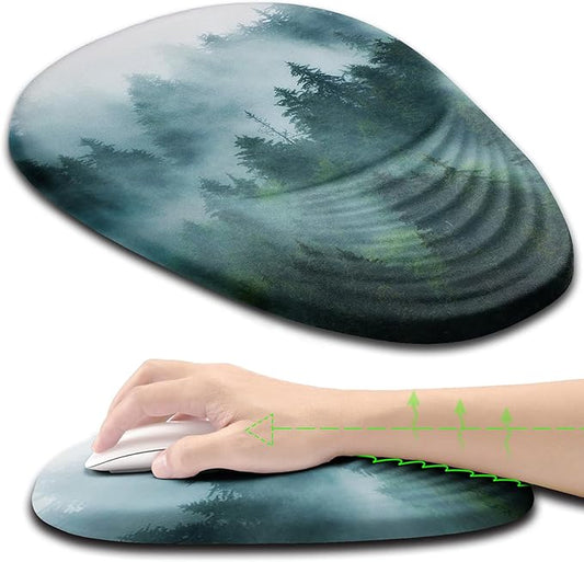 Ergonomic Mouse Pad with Wrist Support, Desktop Mouse Pad Wrist Rest Design and Non-Slip PU Base, Computer Mousepads for Pain Relief, Office & Home, Fog Forest