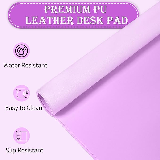 Large Desk Mat 35.4" x 17", PU Leather Desk Pad Protector, Non-Slip Large Mouse Pad for Desk, Waterproof Computer Desk Mat, Office Desk Pad for Keyboard Mouse (Violet)