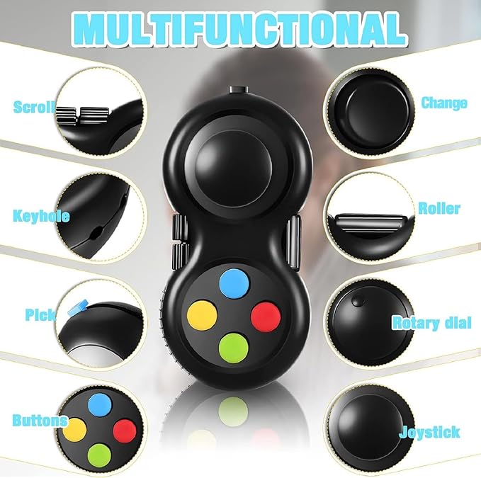 Skylety 2 Pcs Fidget Toys for Adults Fidget Pad Christmas Basket Stuffers Stress Relief Cube Clicker Controller Sensory Educational Toy for ADHD Autism Spinner(Black Style)