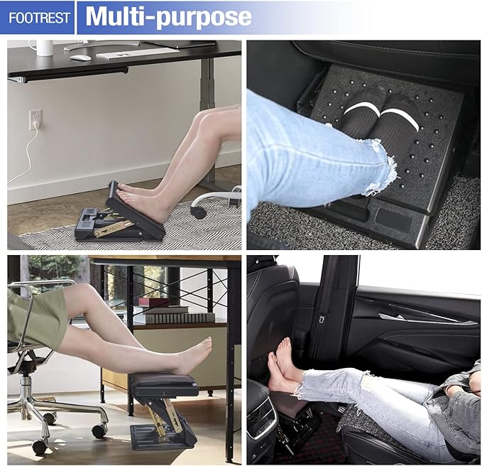 Foot Rest for Under Desk at Work 4-Level Height Adjustable, Ergonomic Foldable Footrest for Office, Gaming,Computer, Soft & Removable Pad Desk Foot Stool Suitable for All Seasons(Brown)