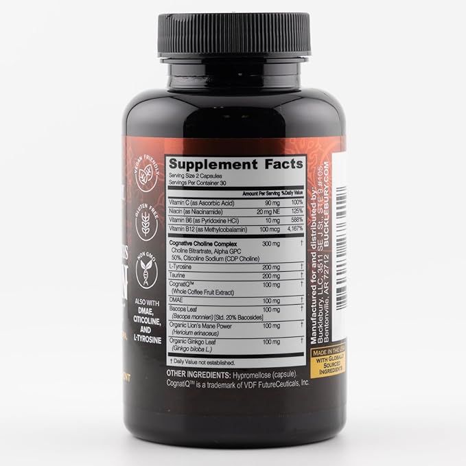 Cognitive Clarity, Focus and Memory Support Supplement for Men and Women - Nootropic 60 Vegan Capsules