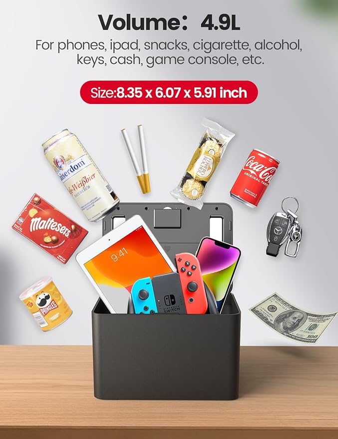 Vaydeer Metal Timed Lock Box, Phone Lockbox with Timer, Time Locking Safe, Self-Control Container with USB C Charge,Child Lock, Audio Prompt, Time Release Storage Locker for Phone/iPad Mini/Medicine