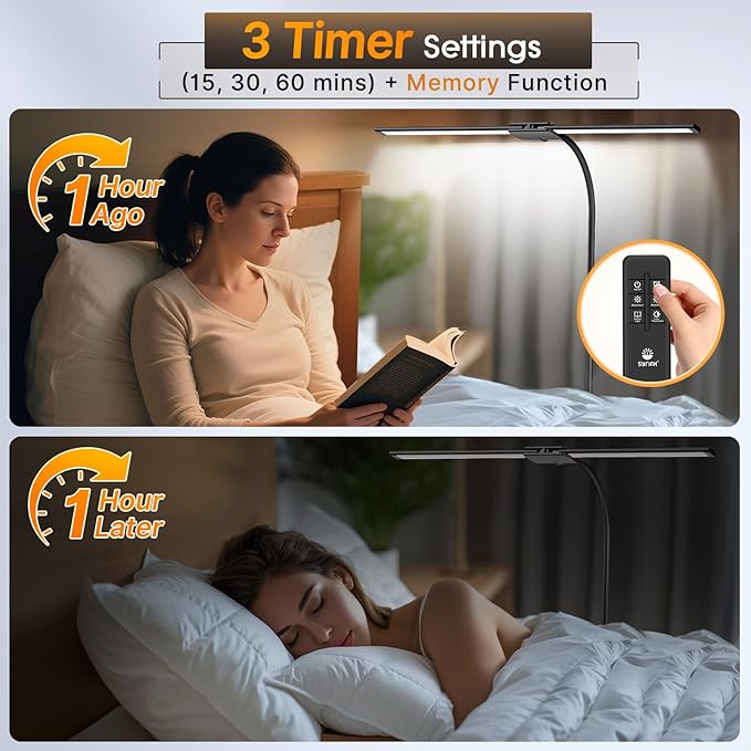 Syrinx LED Floor Lamp, Dual Head Gooseneck Floor Lamps for Living Room with Gesture Switch & Remote Control, 14W Bright Tall Standing Lamp Modern Eye-Caring Reading Floor Lamp for Bedroom Office