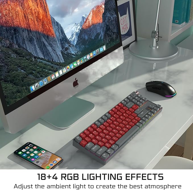R87 Wireless Mechanical Keyboard, Hot Swappable Wired/2.4G Wireless/Bluetooth Keyboard with RGB Light for Windows & Mac, PBT Keycaps, G Pro 3.0 Yellow Switch, Night Crimson
