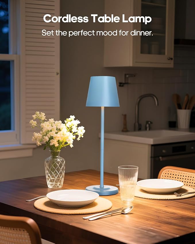 LED Cordless Table Lamp Rechargeable, 3-Height Adjustable, 5500mAh Battery Operated Lamp, 3-Color Dimming Touch Lamp, Portable Lamp for Dining, Bedroom,Camping, Outdoor, Indoor(Blue 1 Pc)