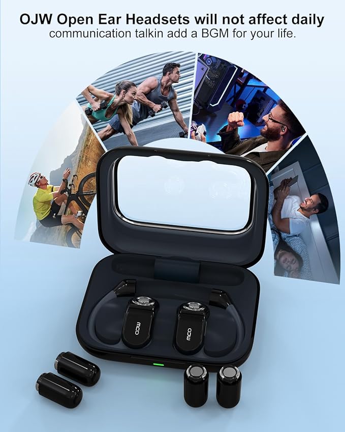 OJW Open Ear Headphones, Unlimited Power Earphones with Case & Replaceable Battery, OWS Bluetooth 5.4 Wireless Headphone with Mic, IPX7 Waterproof Headset for Sports, Compatible with iPhone & Android