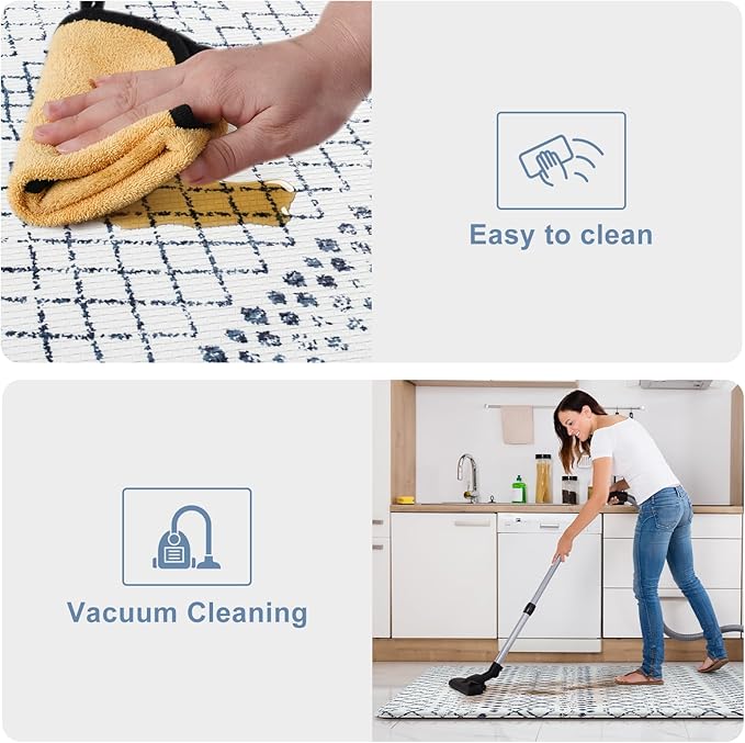 KIMODE Kitchen Mats 2PCS,Cushioned Anti Fatigue Boho Kitchen Rugs and Mats,Non Slip Waterproof Kitchen Mats for Floor,Comfort Foam Standing Desk Mat for Home,Office,Sink,Laundry,Blue and White