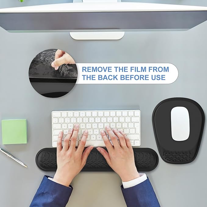 Mouse Pad with Wrist Rest, Comfortable Keyboard Wrist Rest, Memory Foam Wrist Rest for Computer Keyboard, Ergonomic Mouse Pad Set for Easy Typing & Pain Relief for Office Black