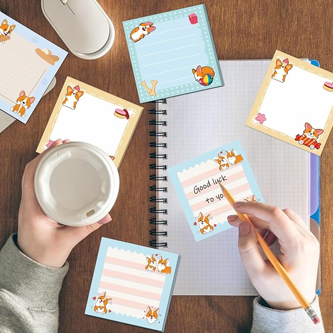 Corgi Sticky Notes Gifts - 9Pack Cute Sticky Notes 3x3 Cartoon Corgi Gifts for Corgi Lovers Corgi Notepads Funny Dog Post Pads for Women Office School Supplies 450 Sheets