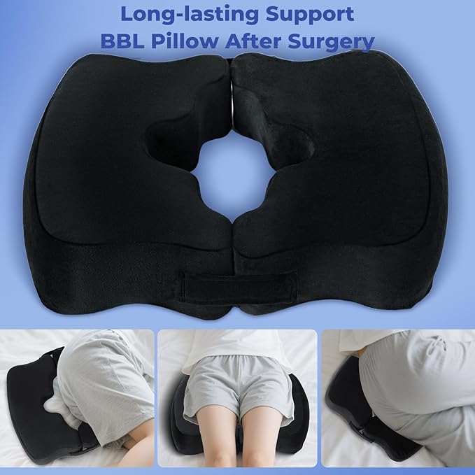 SAHEYER Bed Sore Cushions for Butt, Memory Foam Hemorrhoid Pressure Relief Pillow with Center Hole and Tailbone Cutout, for Long Sitting Coccyx, Sciatica, Postpartum, Pregnancy, After Surgery, Black