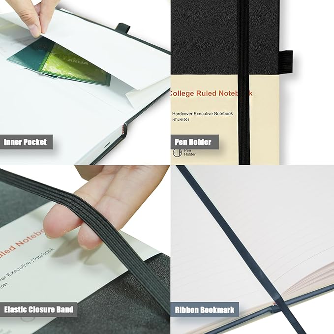 Hardcover Notebooks, A5 Lined Journals Notebook for Writing 160 Pages, 8.2 x 5.5 inch, Classic Ruled Notebooks for College/Work/Travel (Black, 1 Pack)