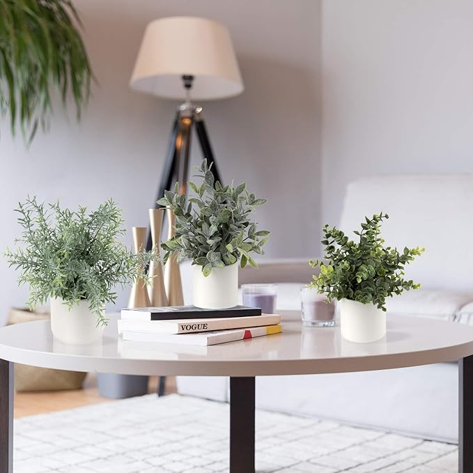 Briful Mini Fake Plants Set of 3 Small Faux Plant Eucalyptus Rosemary Greenery Potted Plants Artificial Decor for Home Table Office Room Desk Bathroom Shelf Kitchen Farmhouse Mantel Decoration