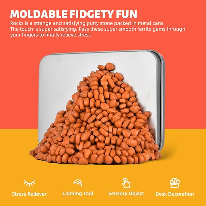 Magnetic Putty Rocks, Orange More Than 600 Weak Magnetic Smooth Ferrite Pebbles, Magnet Rock Desk Toys and Time-Killer for Adults