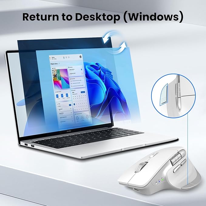 Wireless Bluetooth Mouse, Ergonomic Rechargeable Silent Mouse with Multi-Device, Adjustable DPI, Flying Scroll & Thumb Wheel, Bluetooth Mice for Laptop, Computer, Tablet, Smartphone (White)