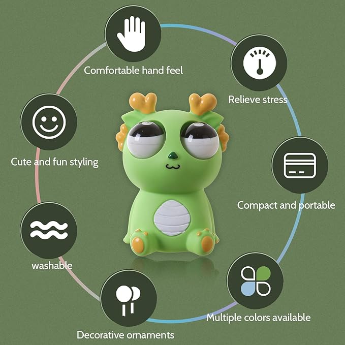 Pop-Out Eye Dragon Squeeze Toy - Stress Relief Sensory Squishy for Adults, Funny Anti-Stress Ball, Ideal Anxiety Toy for Party Favors and Gifts (Green)