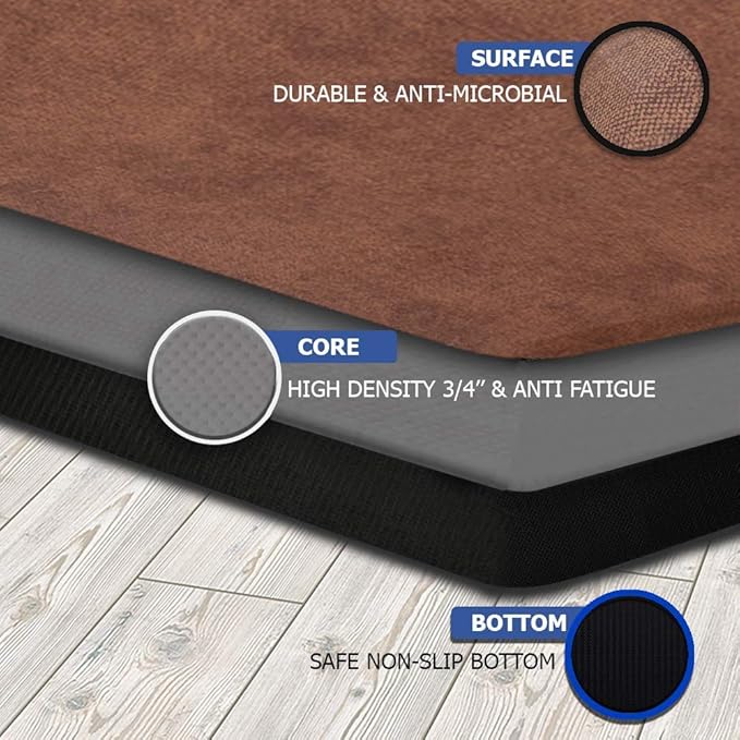 Mabel Home Anti Fatigue Floor Mat- 3 Size(20x32 & 20x39 & 24x70),16 Colors - Standing Desk Mat-Kitchen Floor Mat-Stain ResistantHome Non-Slip Bottom, Extra Soft (Coffee, 24" x 70")