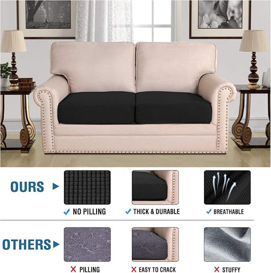 H.VERSAILTEX High Stretch Couch Cushion Covers,Chair Sofa Seat Slipcovers Couch Cushion Cover Stretch Furniture Protector for Kids, Pets(2 Packs Cushion Loveseat Covers, Black)