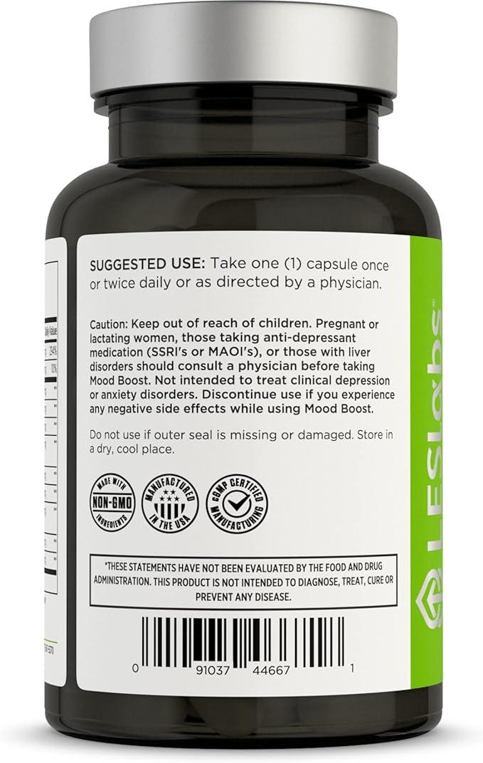 LES Labs Mood Boost – Stress Relief, Mood Support, Deep Relaxation & Better Sleep – 5-HTP, Ashwagandha, Rhodiola Rosea, Magnesium, L-Theanine & GABA – Non-GMO Supplement – 60 Capsules