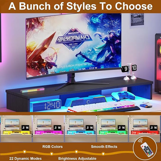 Dual Monitor Stand Riser for Desk with LED Lights, Large Computer Monitor Stand for 2 Monitors, Desk Shelf for Top of Desk, Desktop Organizer for Computer, Laptop, Printer, TV