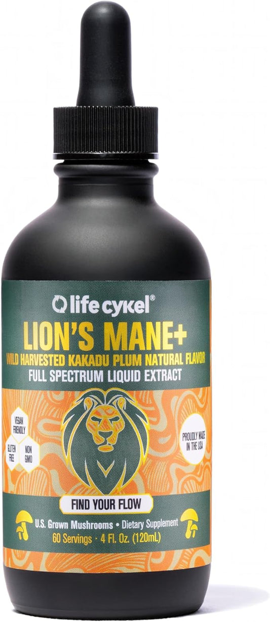 Lifecykel - Lion's Mane Mushroom Extract with Kakadu Plum - Brain Booster Nootropic for Memory, Focus & REM Sleep - Non-GMO, Organic Mushroom Tincture - 4 Fl Oz (60 Servings)
