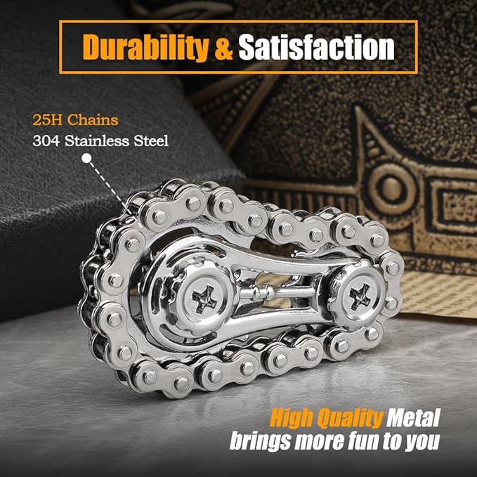 Cool Sprockets Fidget Chain, Assemble Fidget Spinner Ring Toys for Kids Adults, Metal Fidgeting Sensory Bike Chain Gears Cube, EDC Novelty Stress Relief Hand Finger Spinner Kinetic Desk Office Gift