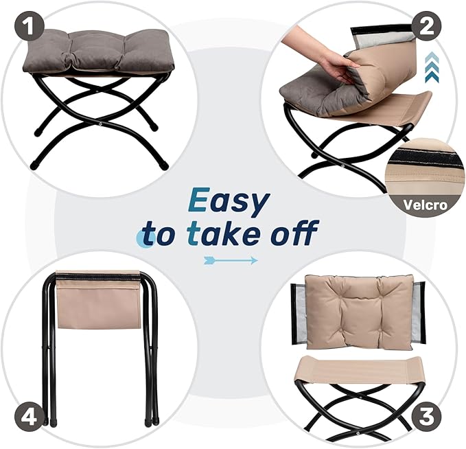 HollyHOME 15"(H) Folding Footrest Stool, Upholstered Small Foldable Ottoman, Accent Padded Sofa Foot Stool for Lazy Chair, Metal Frame Portable Foot Rest Ottoman for Living Room, Bedroom, Dark Grey