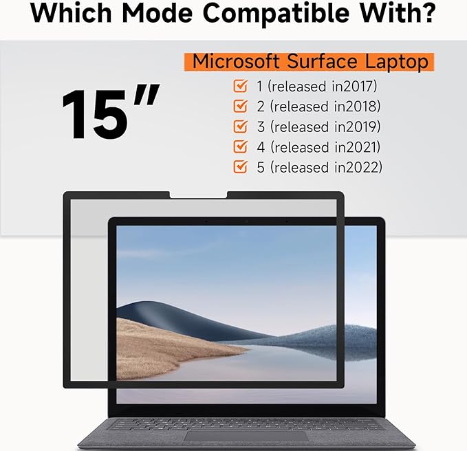 Mamol Upgrade Privacy Screen for Microsoft Surface Laptop 1/2/3/4/5 th Gen 15 inch, Fully Removable Anti Spy Glare Blue Light Filter, Surface Laptop Privacy Screen Protector 15 in