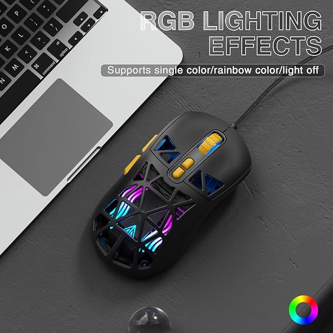 SM901 Gaming Mouse,13800DPI RGB Mouse with Programmable Buttons,53g Lightweight Wired Mouses for Gamer,Black