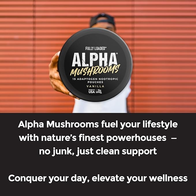Fully Loaded Alpha Mushrooms - Adaptogen Nootropic Pouches (5-Pack, Mint) - - Lion's Mane, Cordyceps, & Chaga - 5 cans, 15 Pouches per can - Functional Mushrooms - Made in The USA