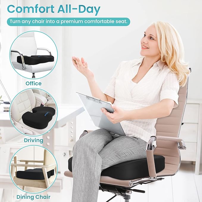 Office Chair Seat Cushion, Cooling Gel Enhanced Memory Foam Cushion for Long Sitting - Back, Sciatica, Coccyx, Tailbone Pain Relief Pillow - for Office, Gaming, Car, Wheelchair - Black, X-Large