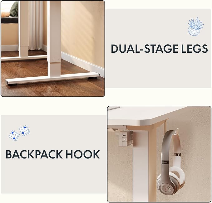 FLEXISPOT Standing Desk with 48 x 24” One-Piece Desktop, Adjustable Height Computer Desk for Home Office (White Frame+ White Top, One Package)